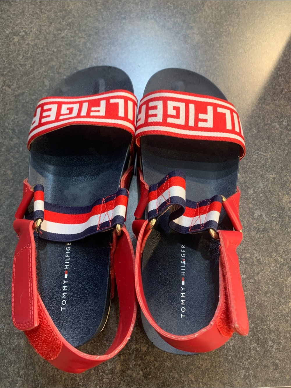 Tommy Hilfiger Red Navy White Logo Strap Kids Sandals